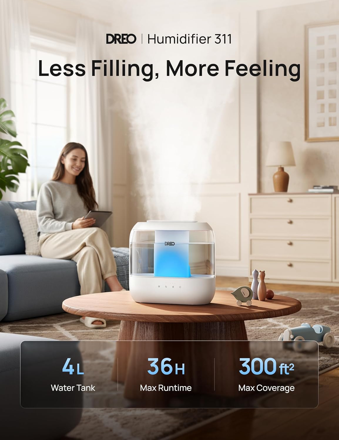 DREO Humidifier for Bedroom Baby 4L
