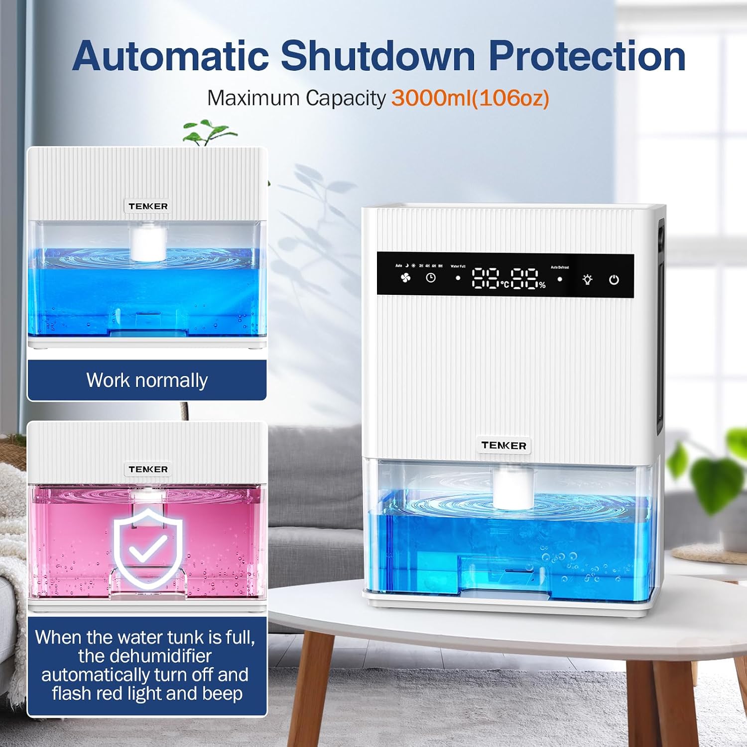 TENKER Dehumidifier for Home 3L