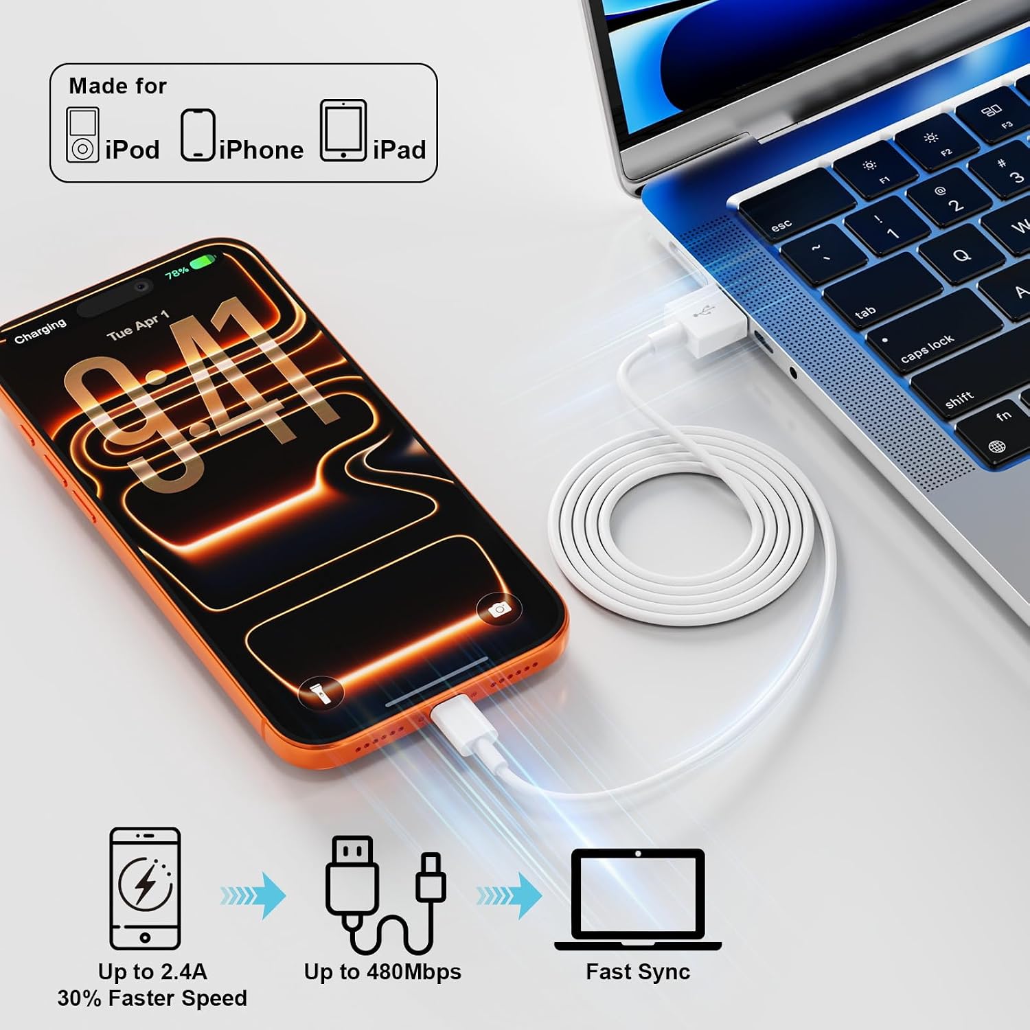 Apple MFi Certified iPhone Charger & Lightning Cable