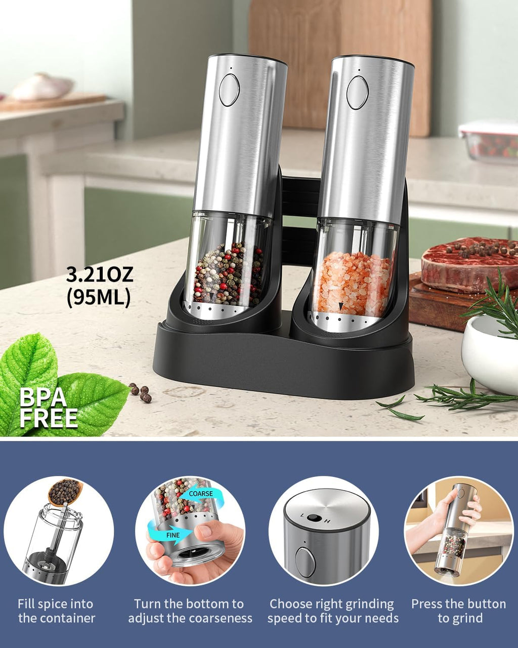 CIRCLE JOY Electric Salt & Pepper Grinder Set