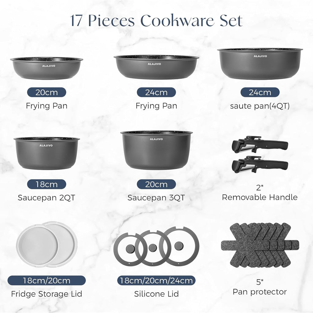 Non Stick Pots and Pans Set 17 Piece