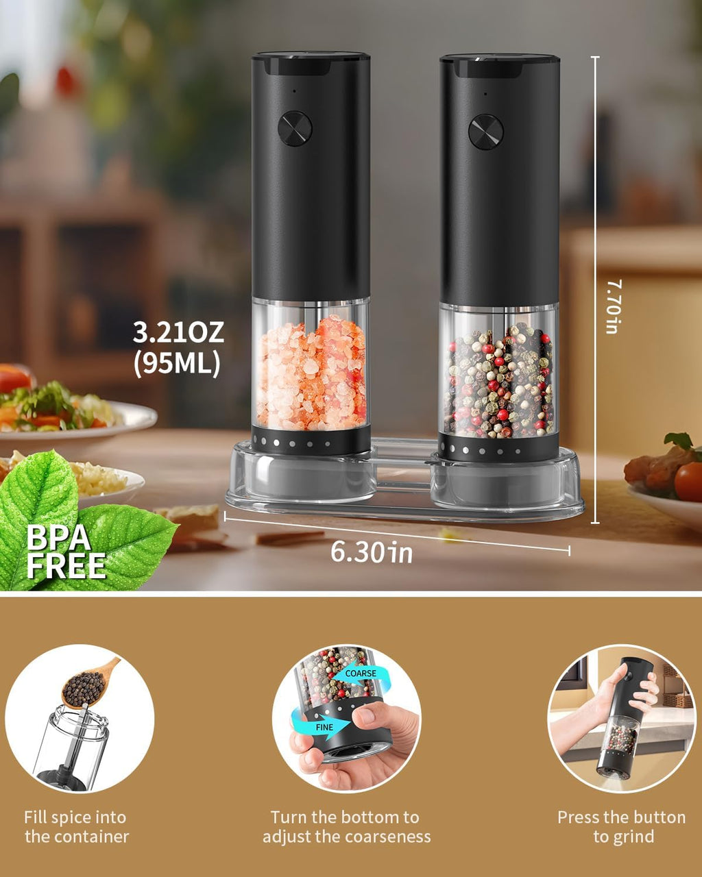 CIRCLE JOY Electric Salt & Pepper Grinder Set