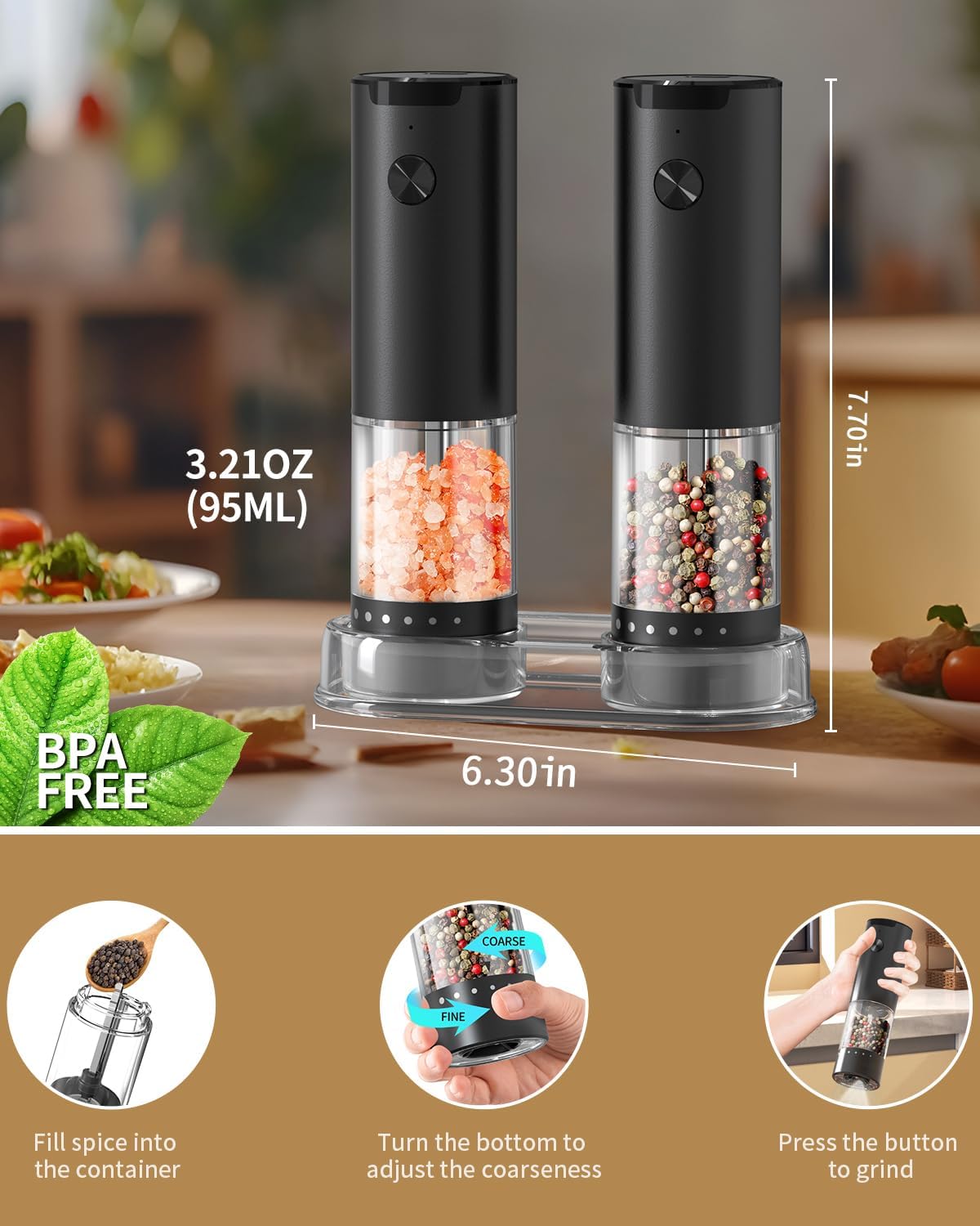 CIRCLE JOY Electric Salt & Pepper Grinder Set