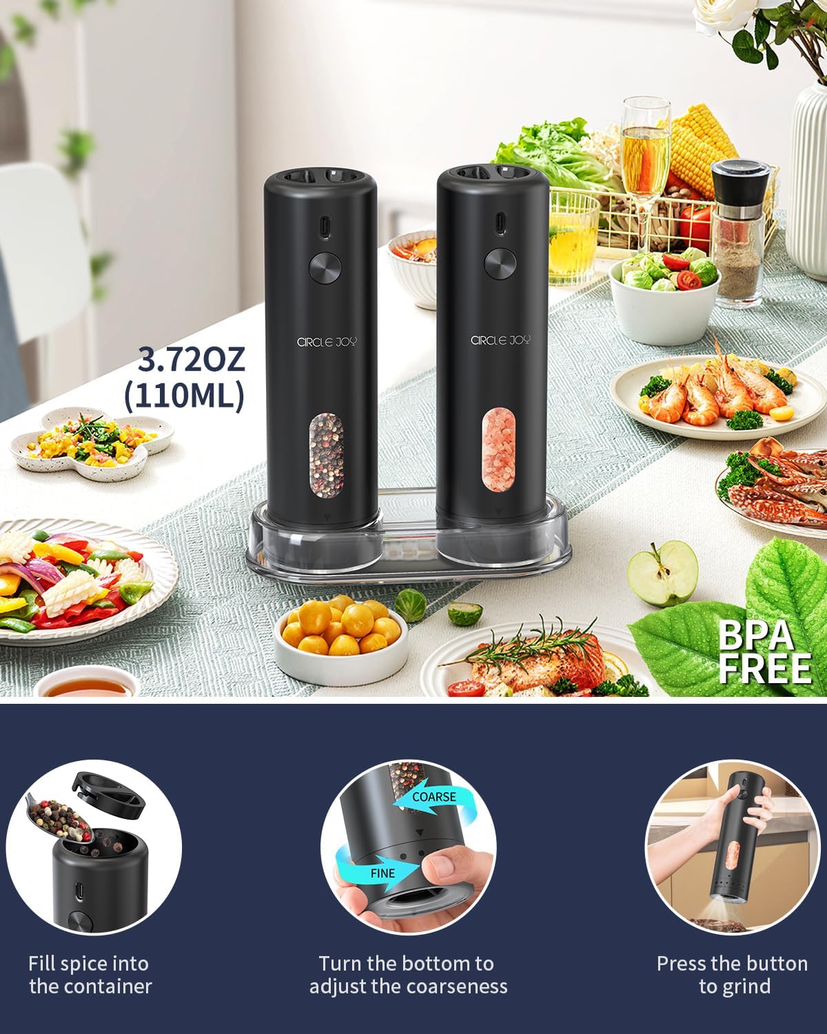 CIRCLE JOY Electric Salt & Pepper Grinder Set