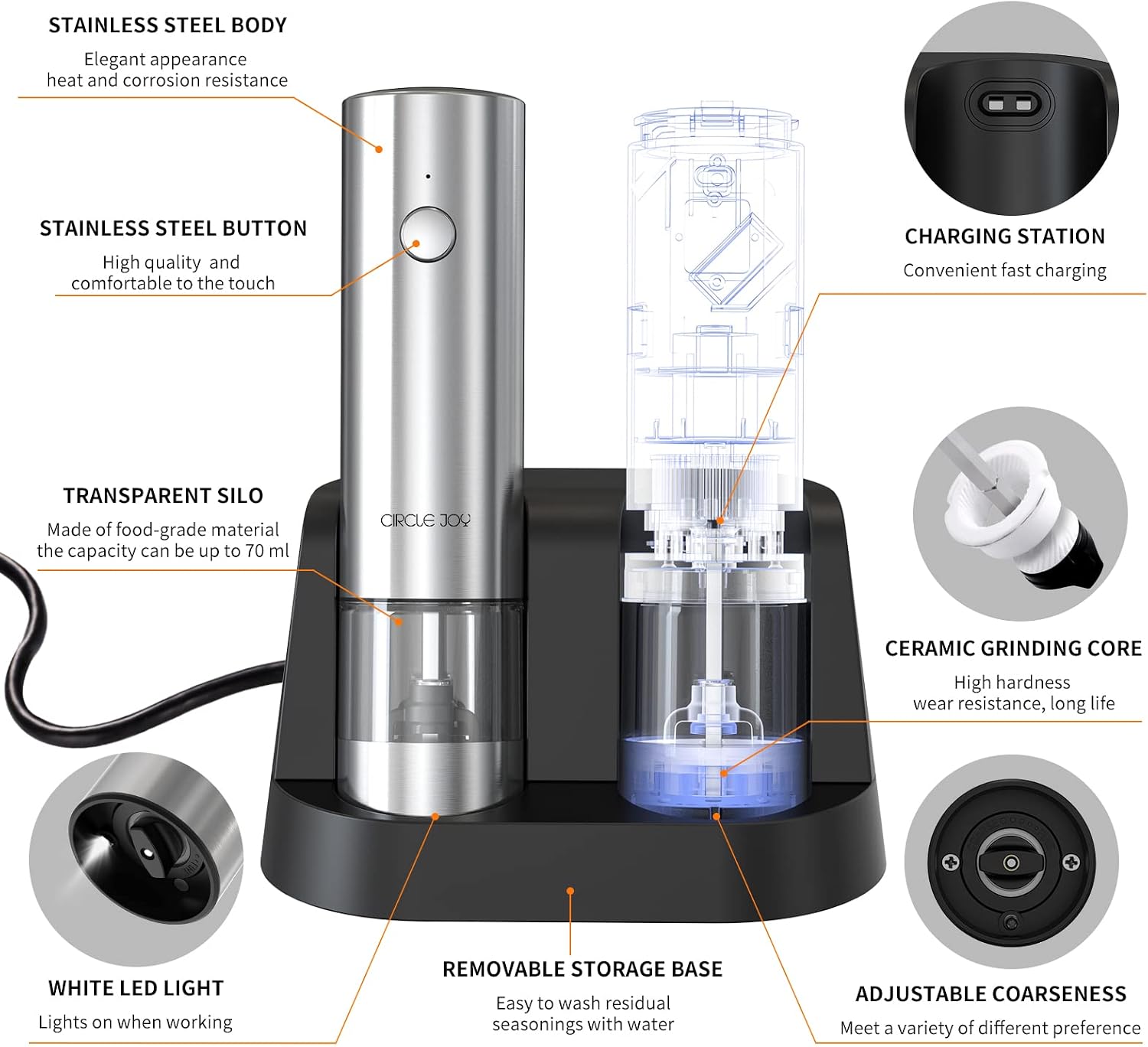 CIRCLE JOY Electric Salt & Pepper Grinder Set