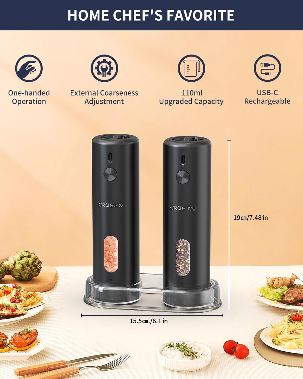 CIRCLE JOY Electric Salt & Pepper Grinder Set