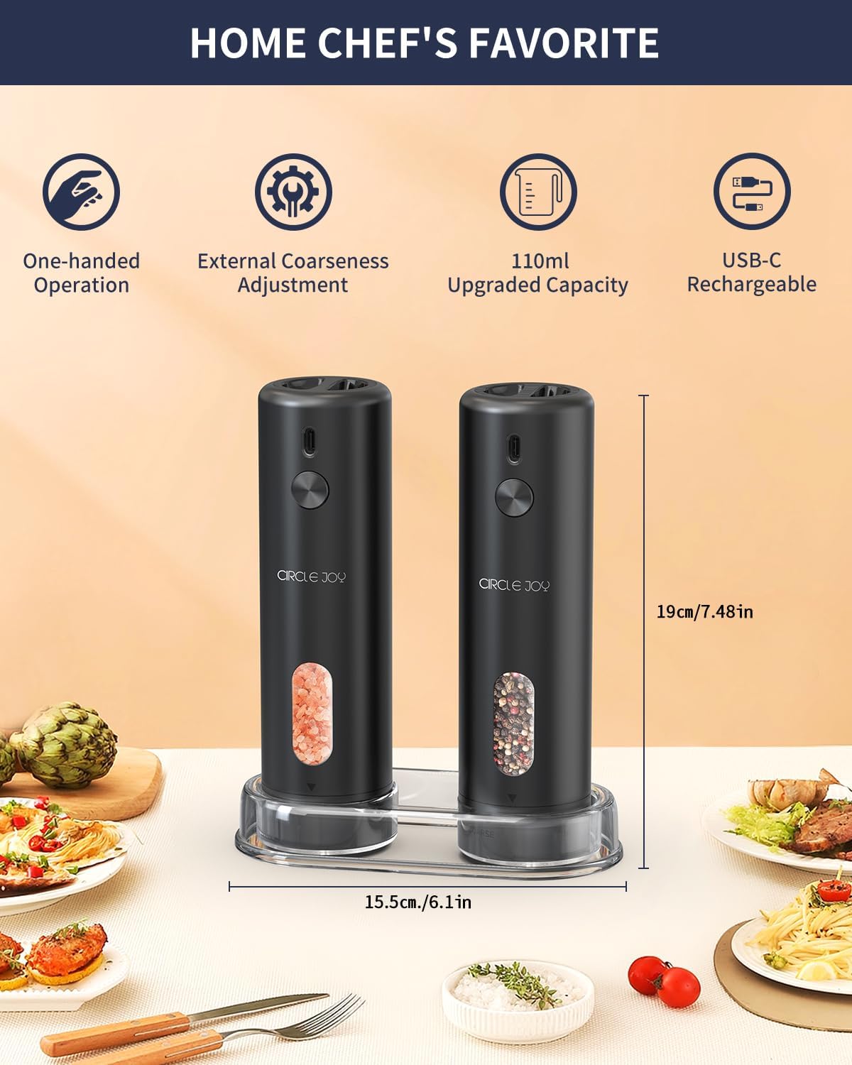 CIRCLE JOY Electric Salt & Pepper Grinder Set