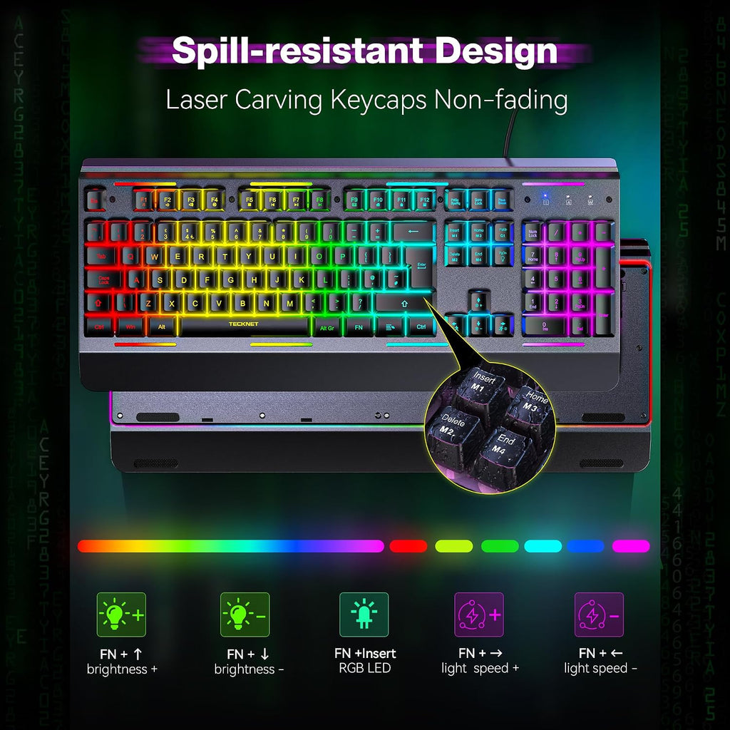 TECKNET RGB Gaming Keyboard UK Layout