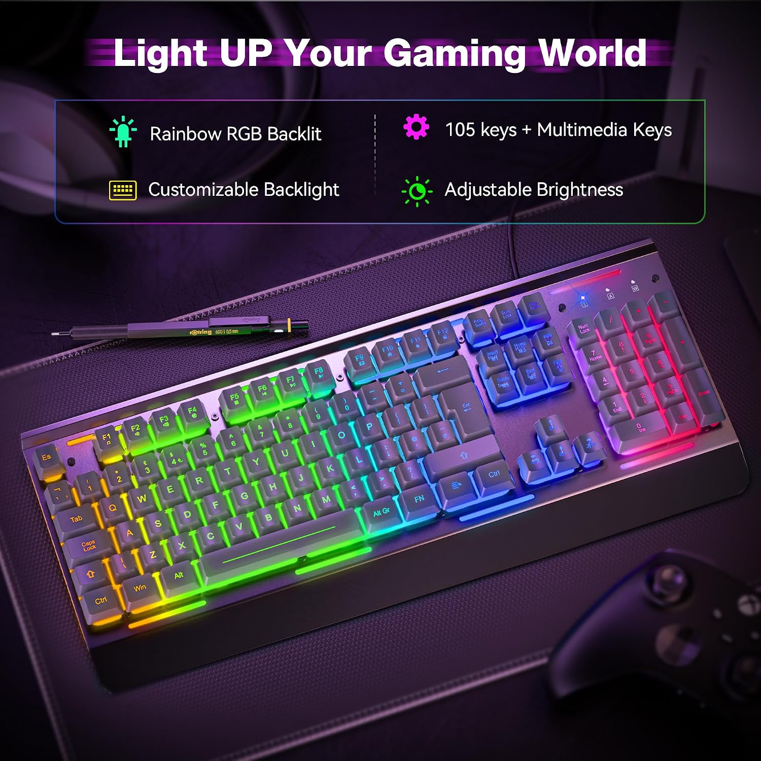 TECKNET RGB Gaming Keyboard UK Layout