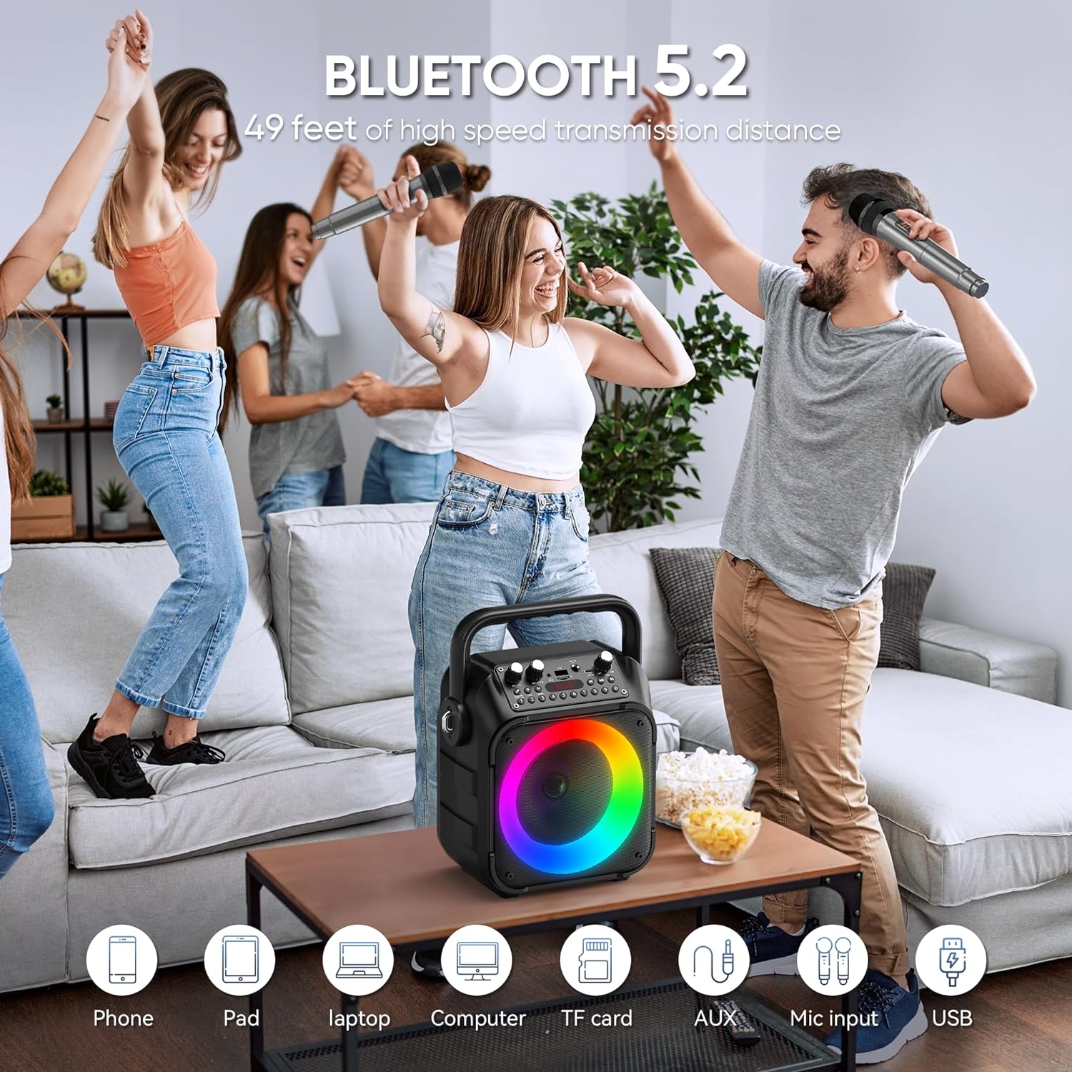 Karaoke Machine with Two Wireless Microphones