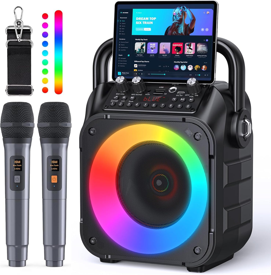 Karaoke Machine with Two Wireless Microphones
