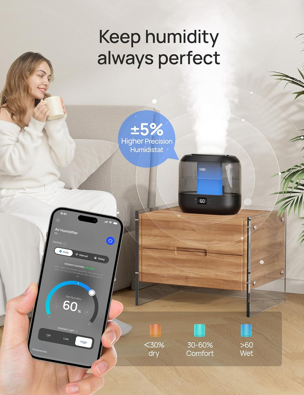 DREO Humidifier for Bedroom Baby 4L