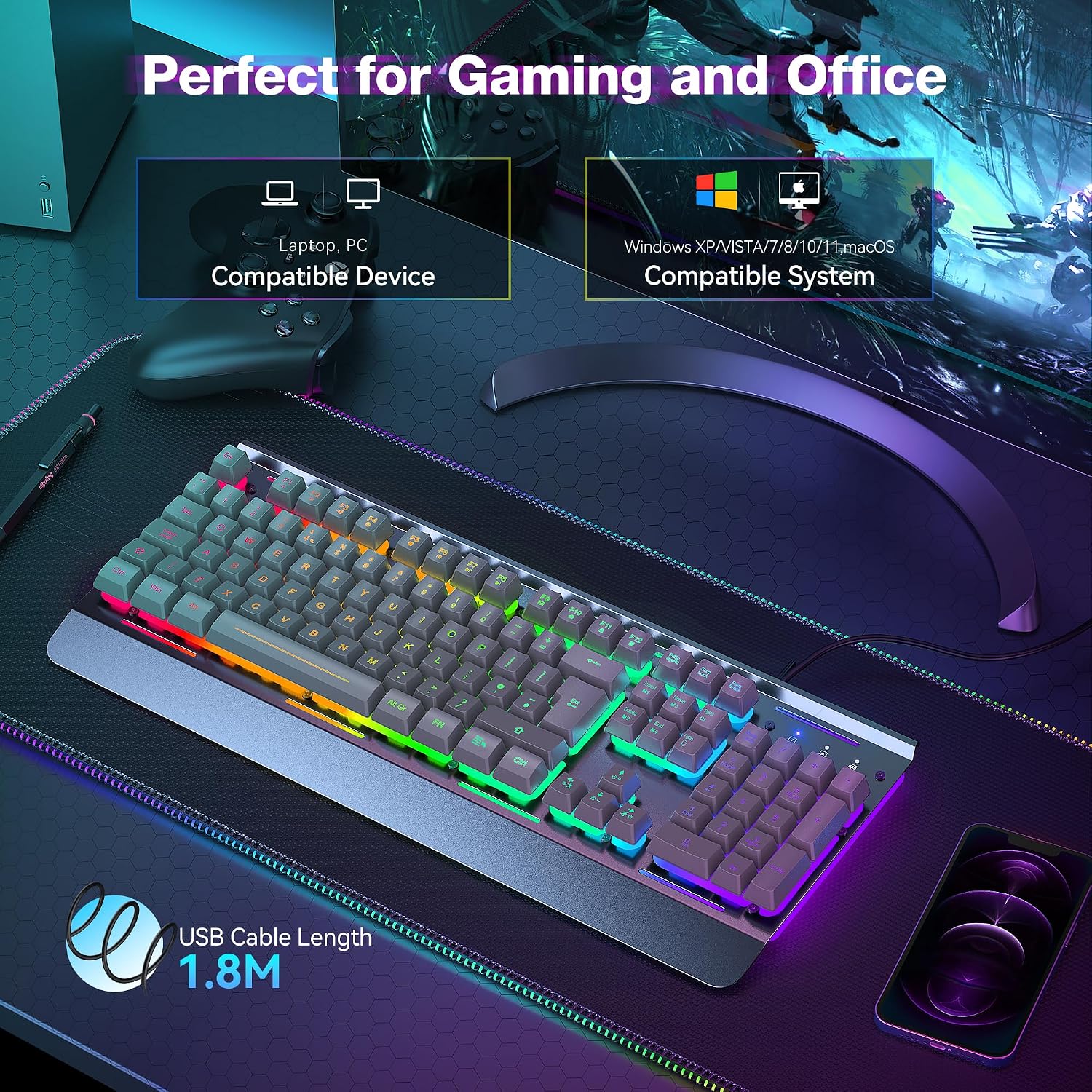 TECKNET RGB Gaming Keyboard UK Layout